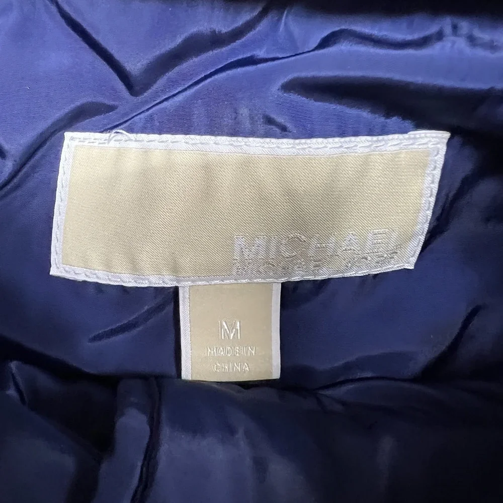 Michael Kors‎ Vest Womens Medium Blue Quilted Snap Front Stand Collar Puffer